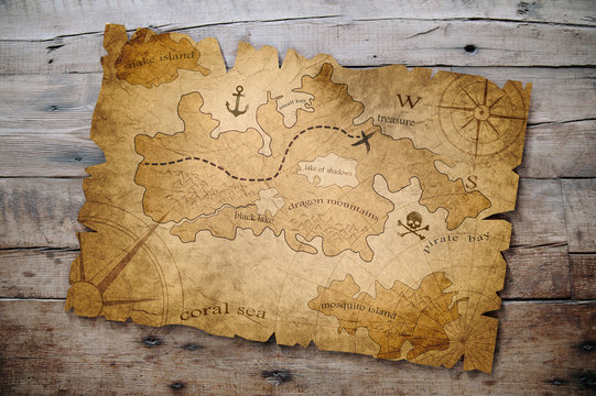 treasure map on wooden table