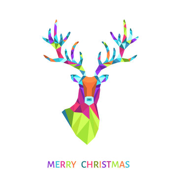  Christmas greeting card with triangle reindeer  head.