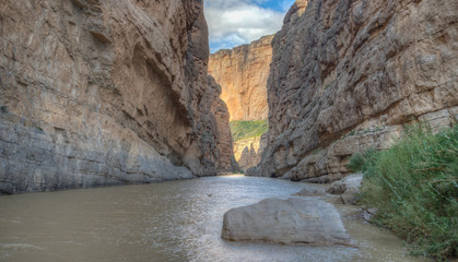 The Santa Elena Canyon of the Rio Grande River, marking the border between Mexico (left) and Texas (right) in Big Bend National Park