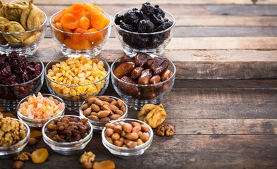 Dried fruits and nuts in the bowl