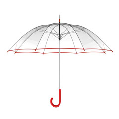 Clear transparent umbrella isolated on white background. 3D illustration . © NovaVision