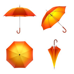 Orange autumn umbrella isolated on white background. 3D illustration .