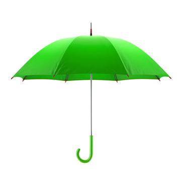 Green umbrella isolated on white background. 3D illustration .