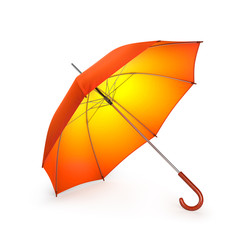 Orange autumn umbrella isolated on white background. 3D illustration .