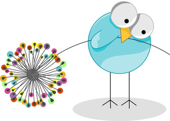 Cute bird holding dandelion
