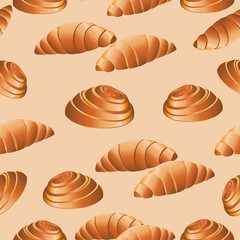Buns and croissants. Seamless pattern. Design for textiles, tapestries, wrapping paper.
