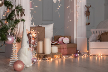Christmas Decorations with Gingerbread man, candles, dwafr and  baubles