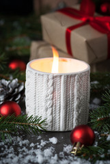 Christmas candle present and decorations