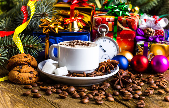 A cup of coffee holidays, winter, christmas, hot drinks