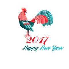 Christmas greeting card with a rooster