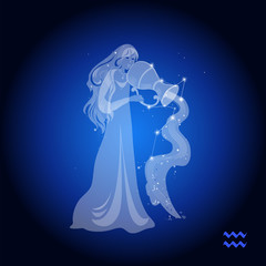 Aquarius zodiac constellation & astrological sign, female figure with a pitcher © inga