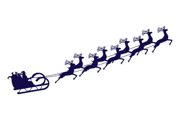 Santa Claus rides in a sleigh in harness on the reindeer