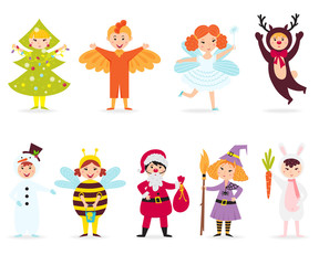 Cute kids wearing costumes vector.