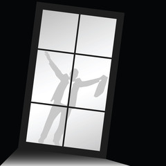 businessman behind window silhouette illustration