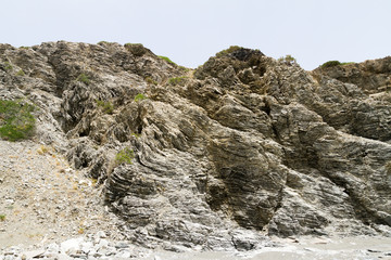 Layered rock formation folds on the Mediterranean island Crete, Greece
