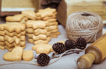 stack of ginger cookies and cones