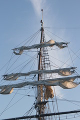 Obraz premium Yacht,Segelschiff, Mast,Seile,Meer