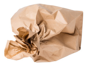 wrapped paper bag from the store is isolated on a white background