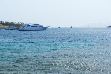 Fototapeta na wymiar Landscape view of seaside with yacht