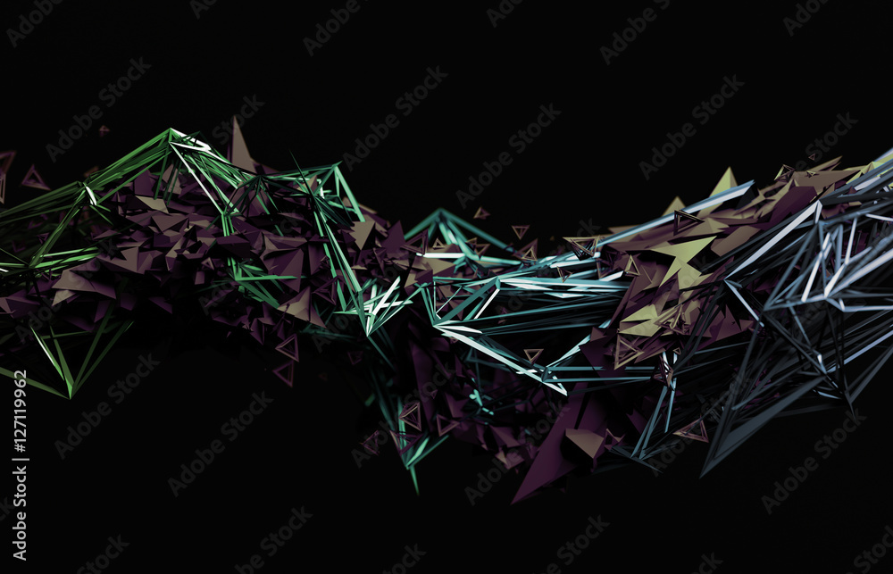 Poster abstract 3d rendering of chaotic surface. contemporary background with futuristic polygonal shape. d