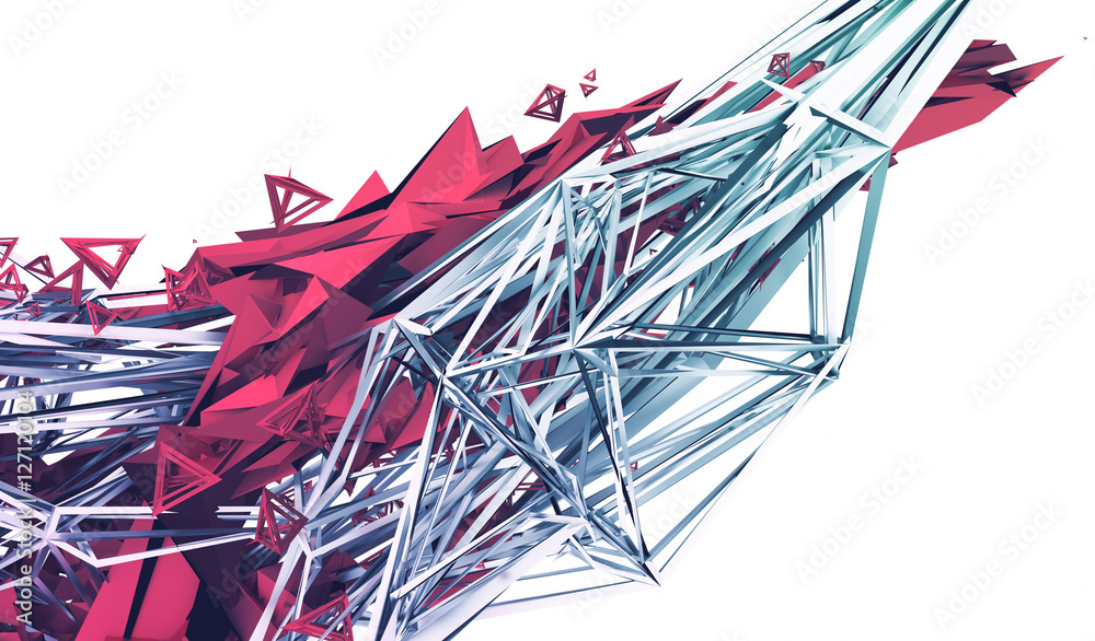 Poster abstract 3d rendering of chaotic plexus surface. contemporary background with futuristic polygonal s