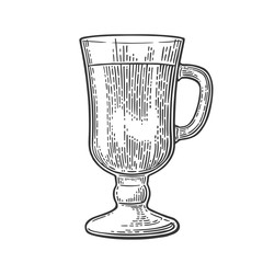 Glass of mulled wine and cocktails. Vector engraving