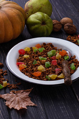Autumn granola with candied fruit