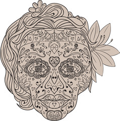 Female Sugar Skull Calavera Retro