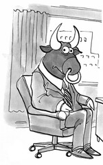 Black and white illustration of a bull representing the bull stock market.