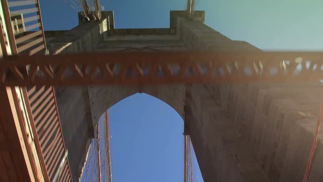 Driving over Brooklyn bridge in NYC, Handheld	