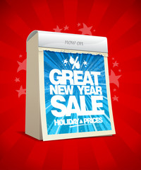 Great new year sale poster concept, tear-off calendar