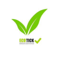 Tick logo with green leaves