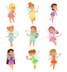 Fairies cartoon characters vector set.