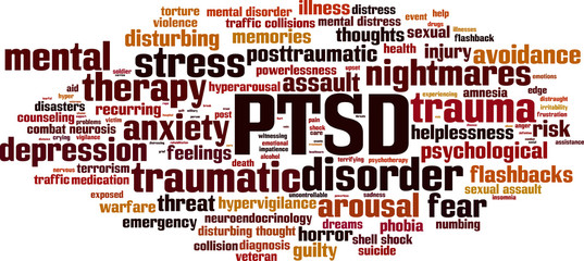 Obraz premium PTSD word cloud concept. Vector illustration