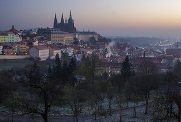 Fototapeta na wymiar Frosty morning in Prague, Czech Republic
