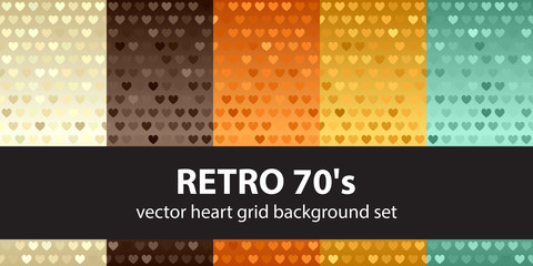 Heart pattern set "Retro 70's". Vector seamless backgrounds