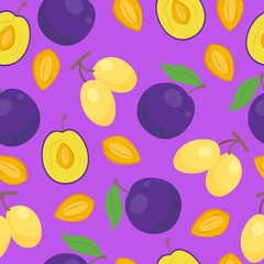Fruits plum seamless patterns vector