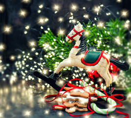 Christmas lights decoration rocking horse cookies vintage