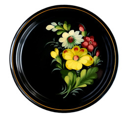 Black tray decorated with painted Zhostovo style