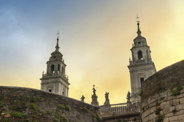 Fototapeta na wymiar Steeples of Lugo Cathedral