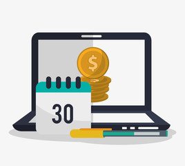 Laptop and calendar icon. Digital marketing media ecommerce seo and business theme. Isolated design. Vector illustration