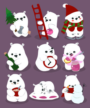 Set of Cute Winter Polar Bears