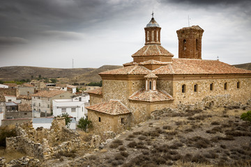 Santa Cruz parish church in Plou town, province of Teruel, Aragon, Spain