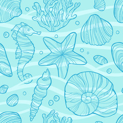 Seamless pattern with sea life. - 127130327