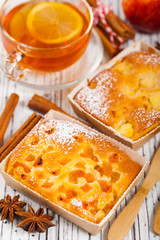 Summer Fruit Apricot, Apple Cakes. Selective and soft focus.