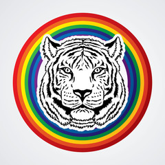 Tiger head designed on line rainbows graphic vector.