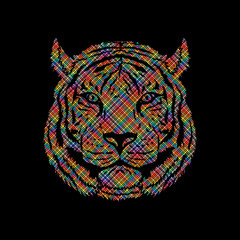 Tiger head designed using colorful pixels graphic vector.