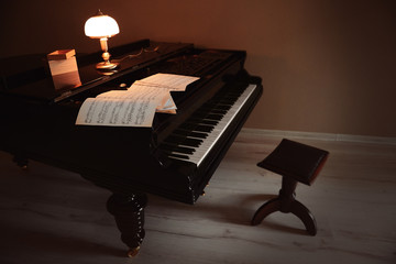 Piano in empty classic room