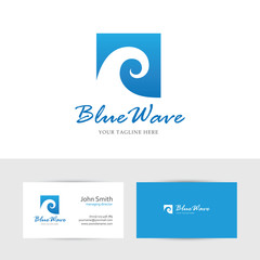 Square blue wave logo with business card design template