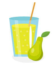 Pear juice in a glass. Fresh   isolated on white background.  fruit and  icon. Duchess drink,  compote.  cocktail. Vector illustration